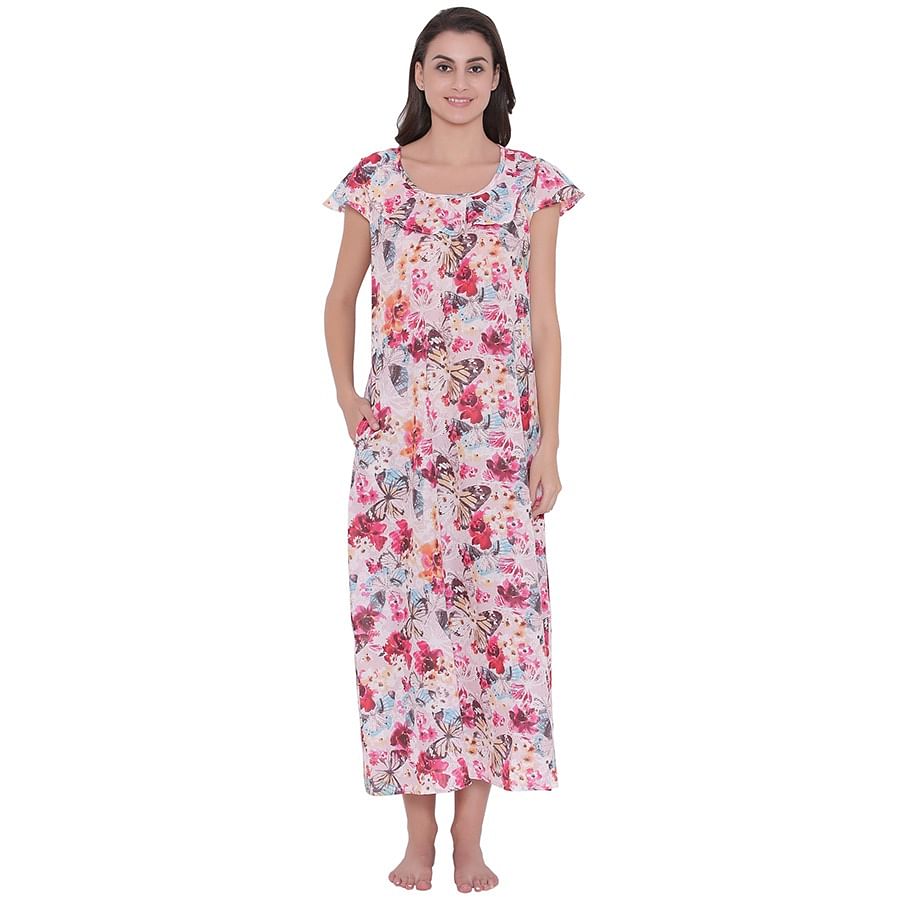 Buy Cotton Rich Butterfly Print Long Nighty Online India, Best Prices