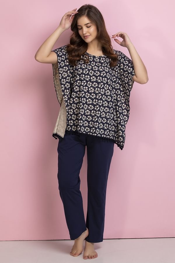 Buy Cotton Rich Floral Print Kaftan Top & Pyjama Online India, Best