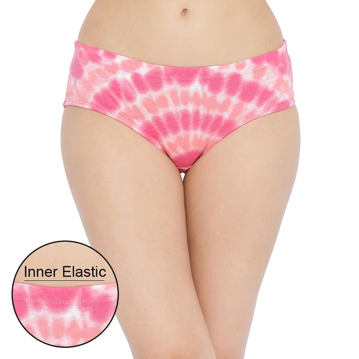 

Clovia Cotton Mid Waist Printed Hipster Panty with Inner Elastic - PN5019R22, Light pink