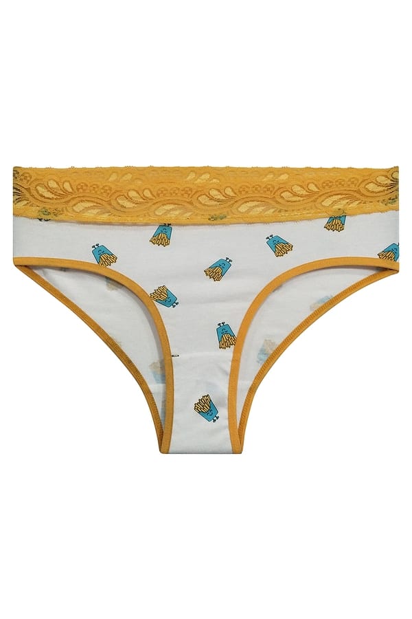 Buy Cotton Rich Mid Waist Printed Hipster Panty with Lace Waist In