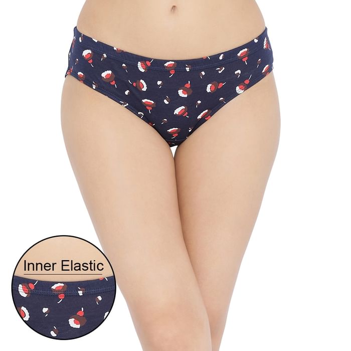 

Clovia Cotton Mid Waist Printed Hispter Panty - PN5019R08, Navy