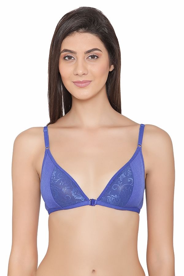 Buy Light Blue Front Open Push Up Bra With Detachable 