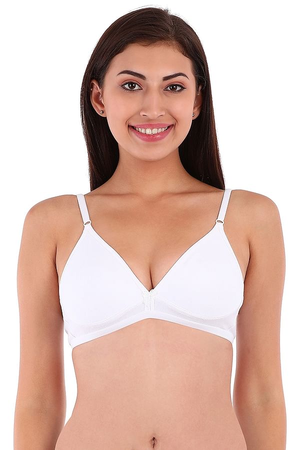 Buy Cotton Rich Non Padded Non Wired Plunge T Shirt Bra In White Online