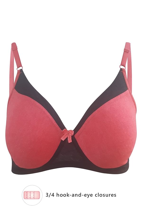 Buy Non Padded Non Wired Full Coverage T Shirt Bra In Red Cotton Rich Online India Best 1152