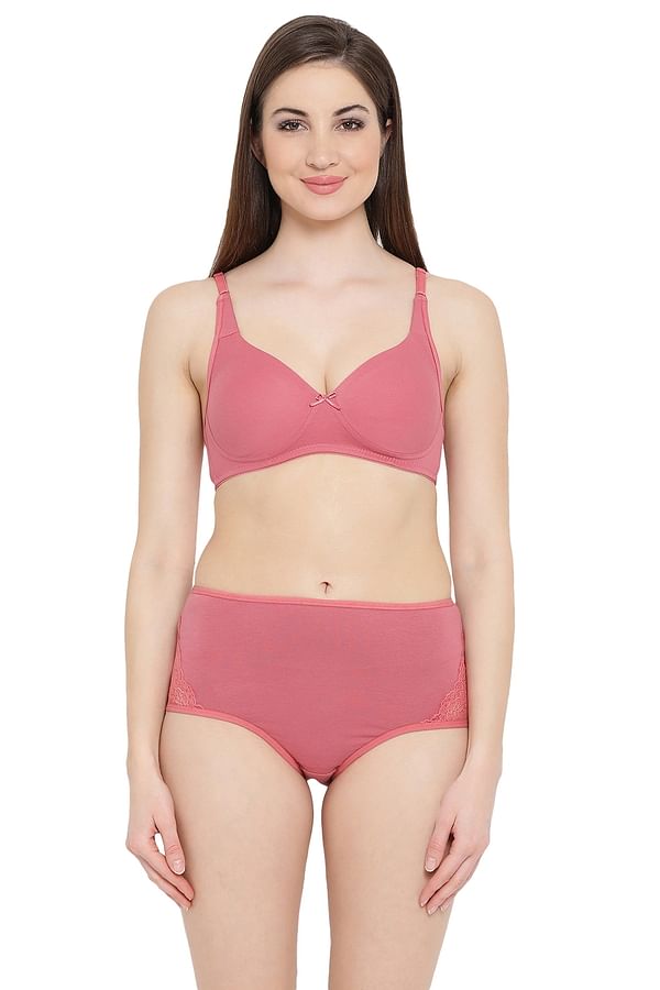 Buy Cotton Rich Non Padded Non Wired T Shirt Bra And Hipster Panty Set In Pink Online India Best 7857