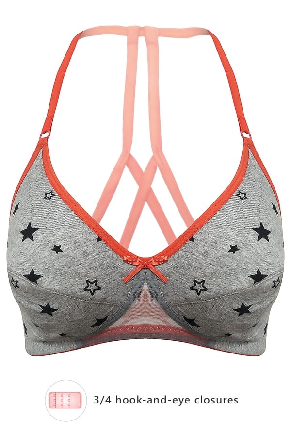 Buy Cotton Rich Star Print NonPadded NonWired Racerback Bra Online
