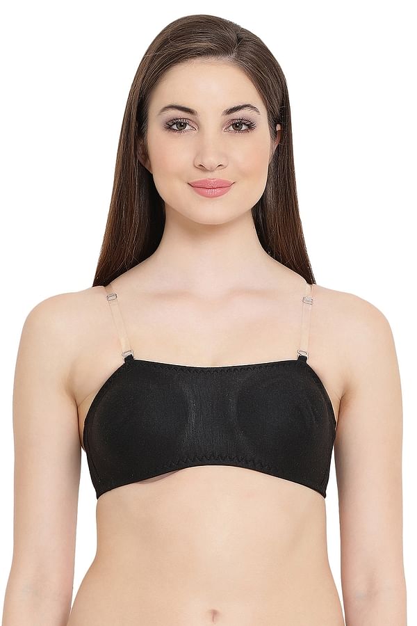 Buy Cotton Rich Tube Bra in Black with Detachable Transparent