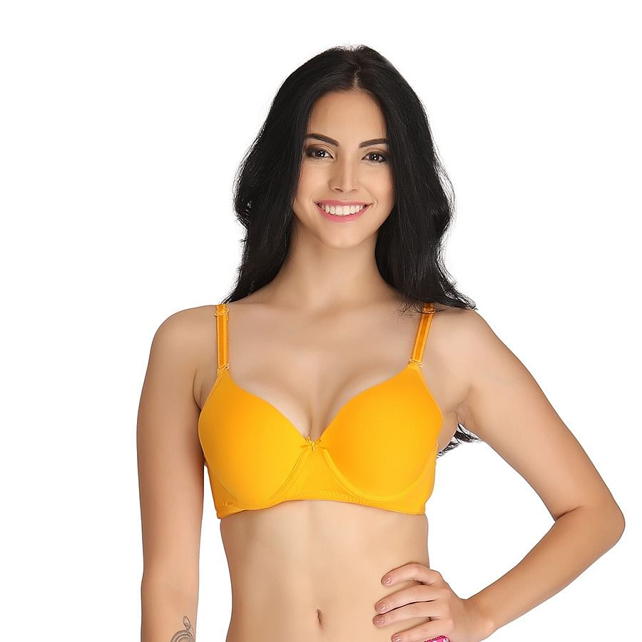 Buy Cotton Underwired Padded Full Cup T Shirt Bra With Detachable Straps Yellow Online India 