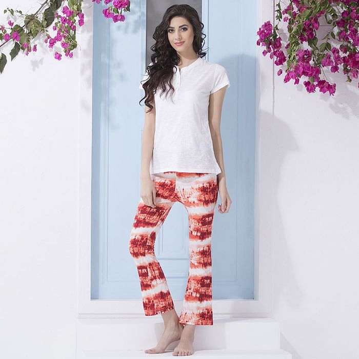 

Clovia Cotton White T-Shirt With Flared Printed Pyjama - LSC511P18