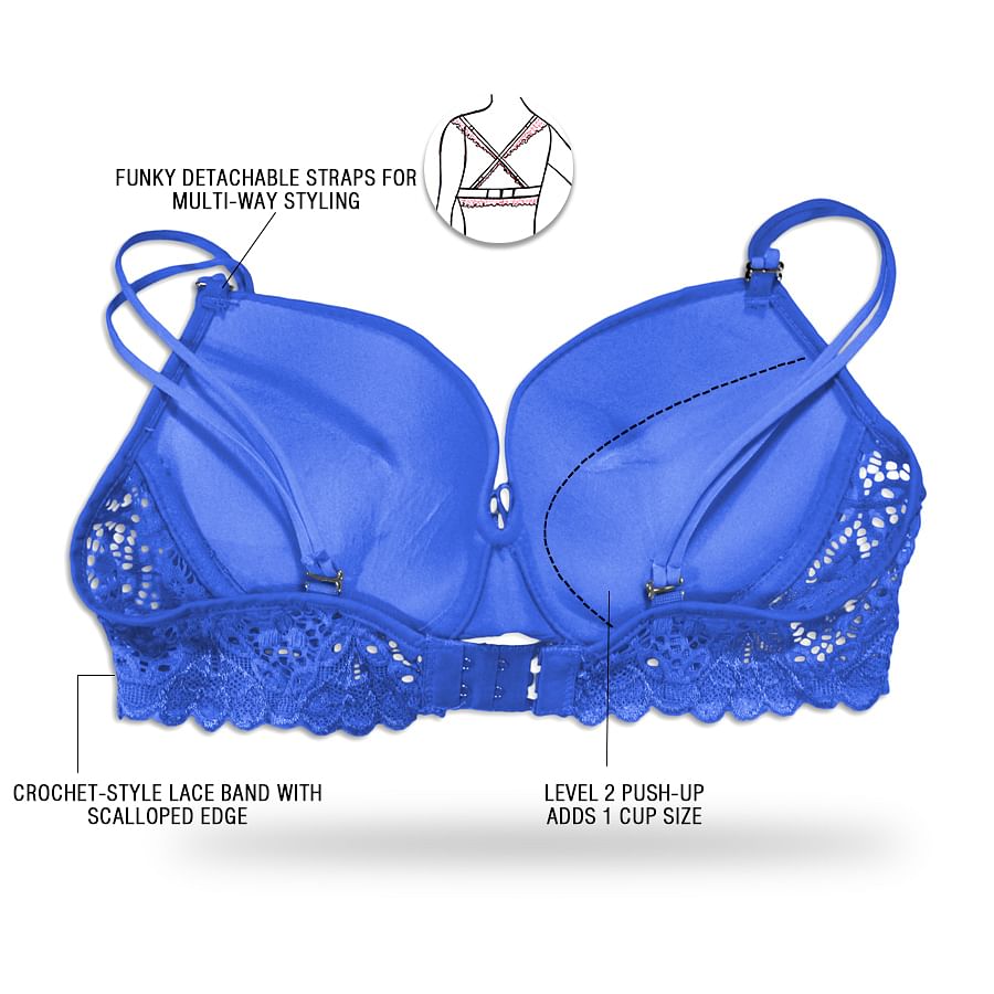 Buy Dark Blue Push Up Balconette Bra With Detachable Straps Online ...