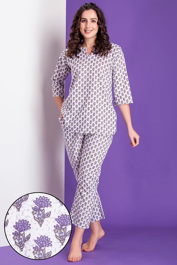 Buy Pretty Florals Top & Pyjama in White - 100% Cotton Online India, Best  Prices, COD - Clovia - LS0514P08
