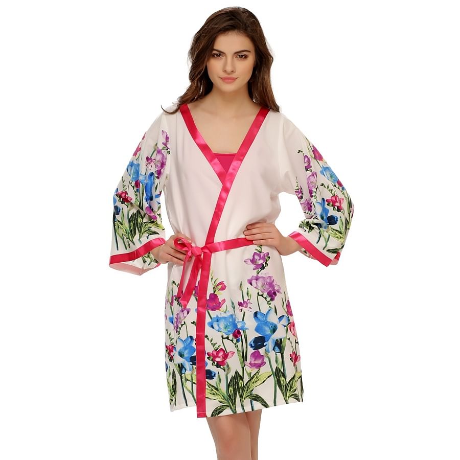 Buy Floral Printed Robe In White Online India, Best Prices, COD ...