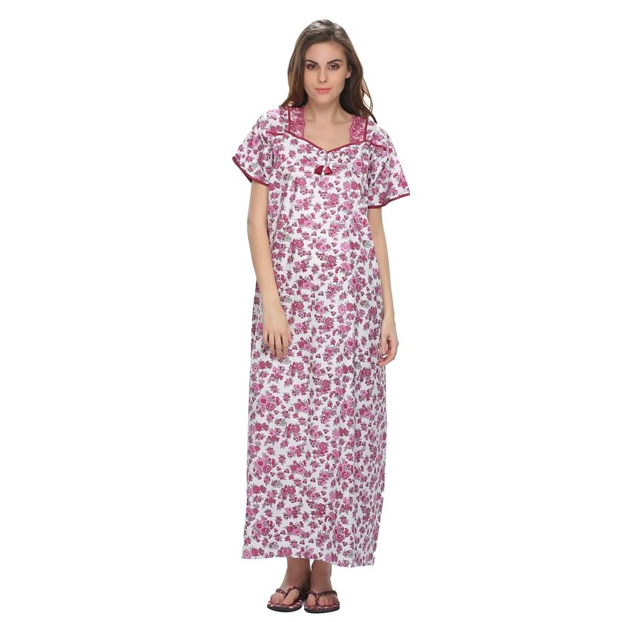 Buy Floral Printed Soft Long Nighty in Marron Color Online India, Best ...