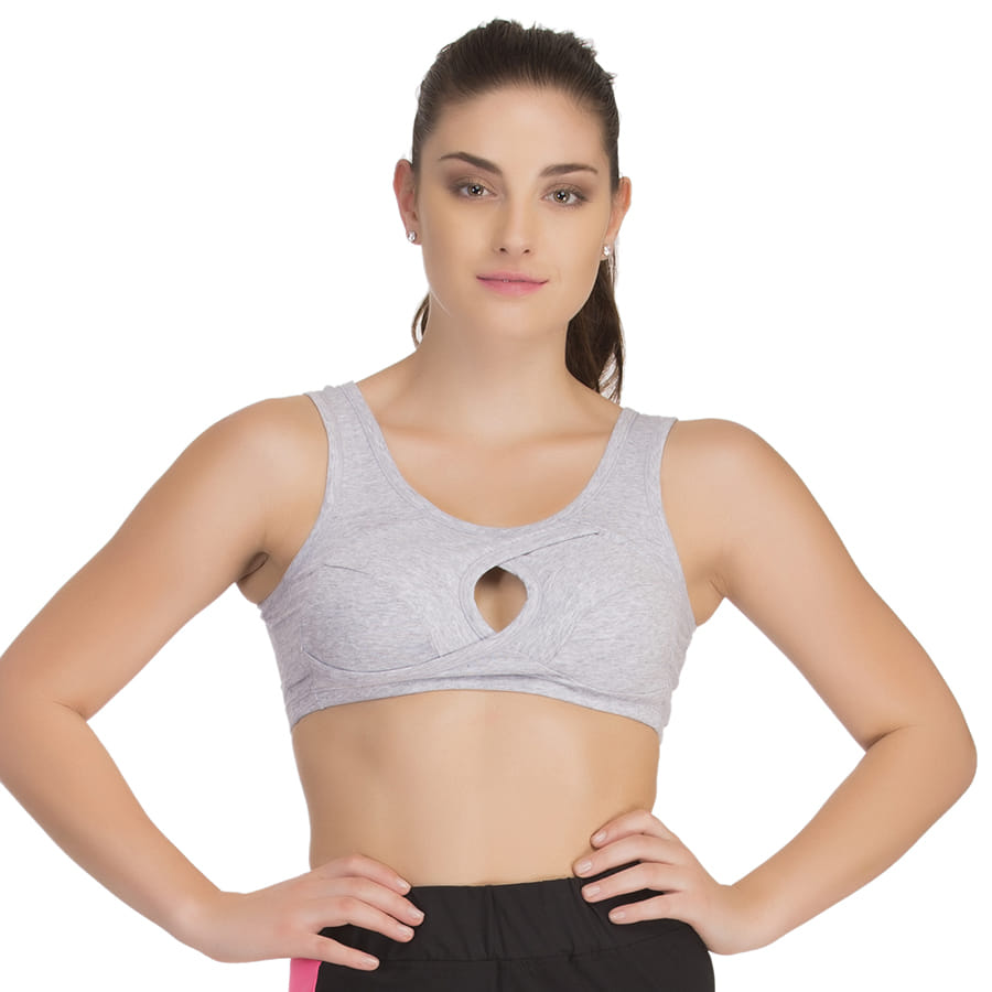 Buy Grey Cotton Spandex Sports Bra With Breathable Cups Online India, Best Prices, COD Clovia