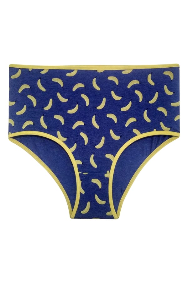 Buy High Waist Banana Print Hipster Panty in Navy Blue Cotton Online