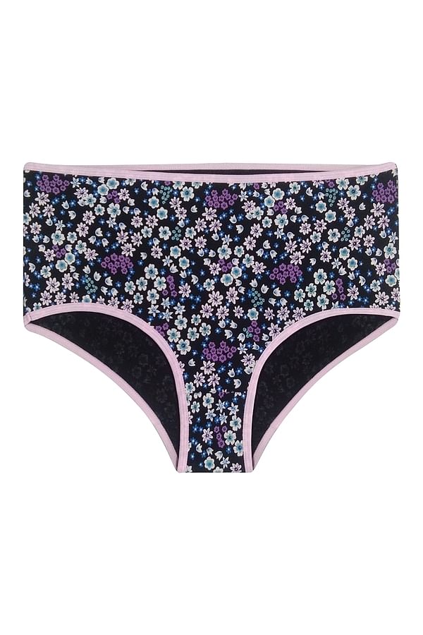 Buy High Waist Floral Print Hipster Panty in Black - Cotton Online ...
