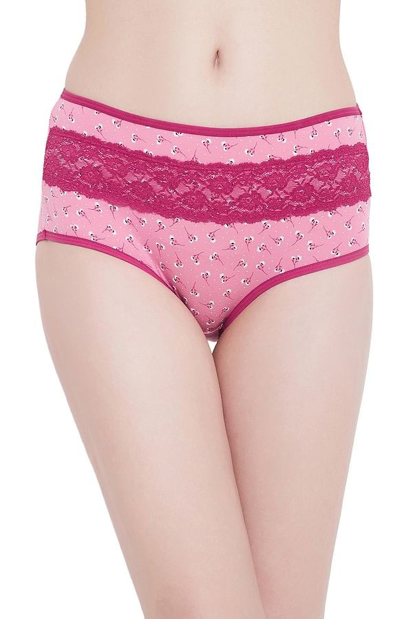 Buy High Waist Floral Print Hipster Panty With Lace Insert In Pink Cotton Online India Best 9999