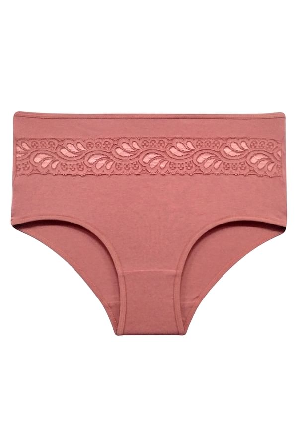 Buy High Waist Hipster Panty in Coral Red Cotton & Lace Online India