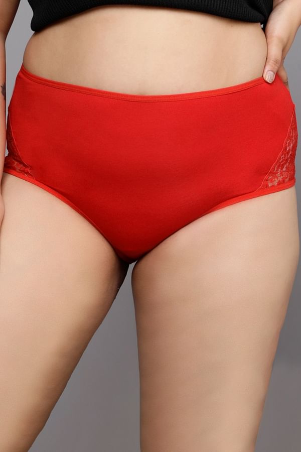 Buy High Waist Hipster Panty In Red With Lace Panels Cotton Online India Best Prices Cod 3070