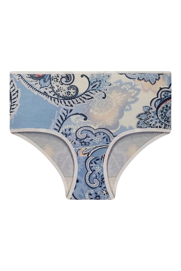 Buy High Waist Paisley Print Hipster Panty in Baby Blue Cotton Online