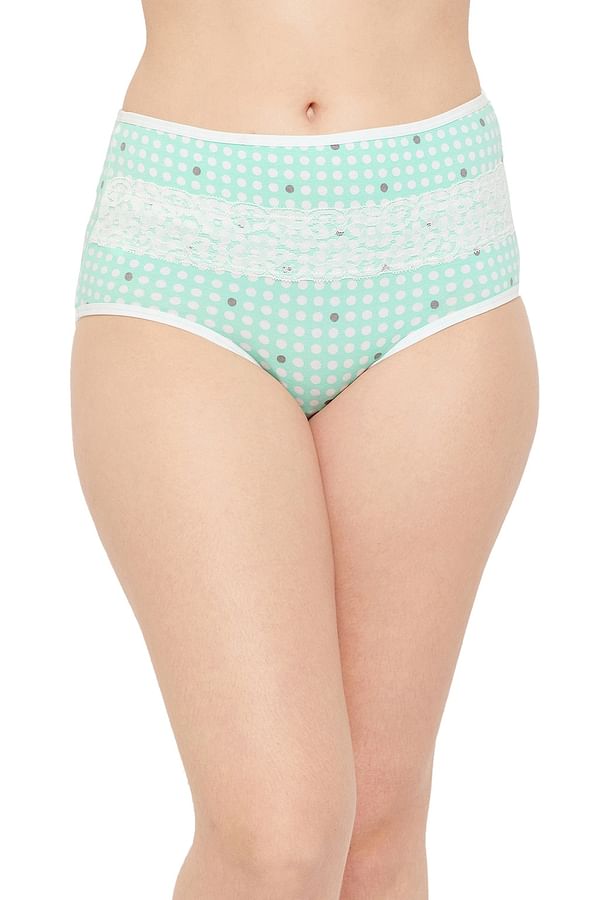 Buy High Waist Polka Dot Print Hipster Panty In Turquoise Green With Lace Panel Cotton Online 2832