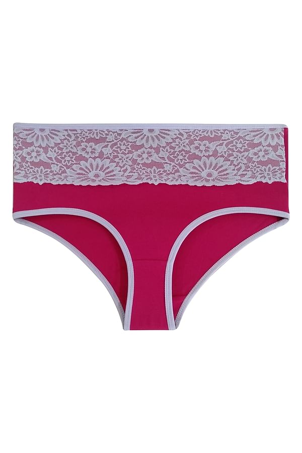 Buy High Waist Printed Hipster Panty in Pink with Lace Waist - Cotton ...