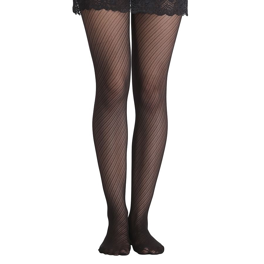 Buy Jacquard Diagonal Stripe Print Pantyhose - Black Online India, Best ...