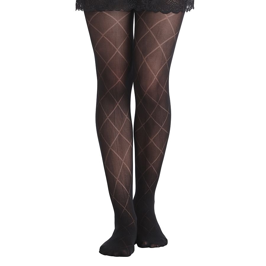 Buy Jacquard Diamond Print Pantyhose - Black Online India, Best Prices ...