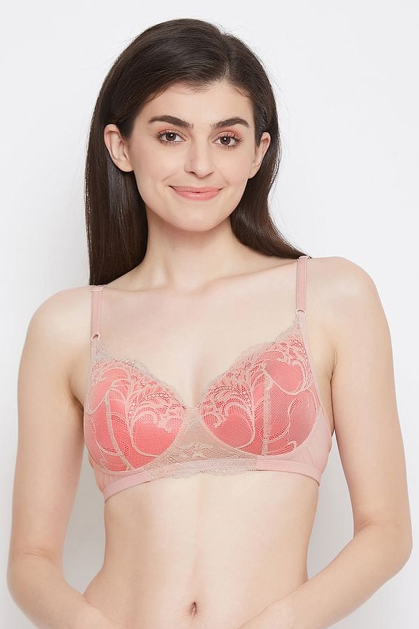 Buy Lace Lightly Padded Non Wired Bridal Bra In Skin Colour Online 