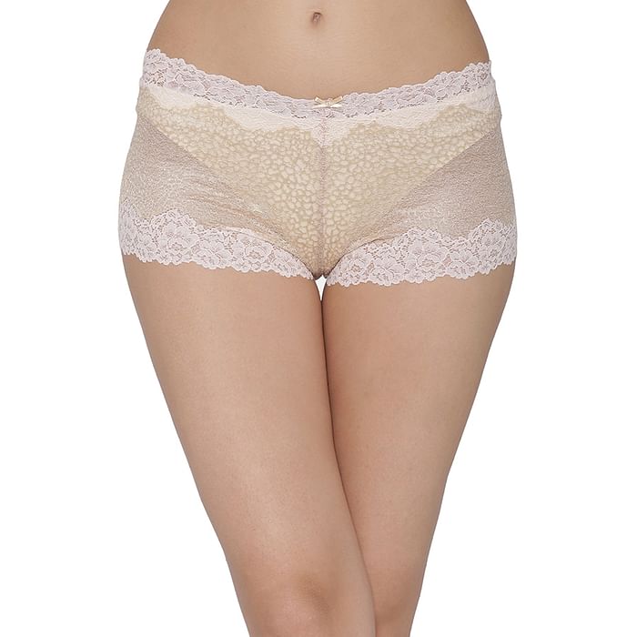 

Clovia Lace Low Waist Boyshorts with Shimmer With Matching BR1680R24 - PN3128R24, Nude-colour