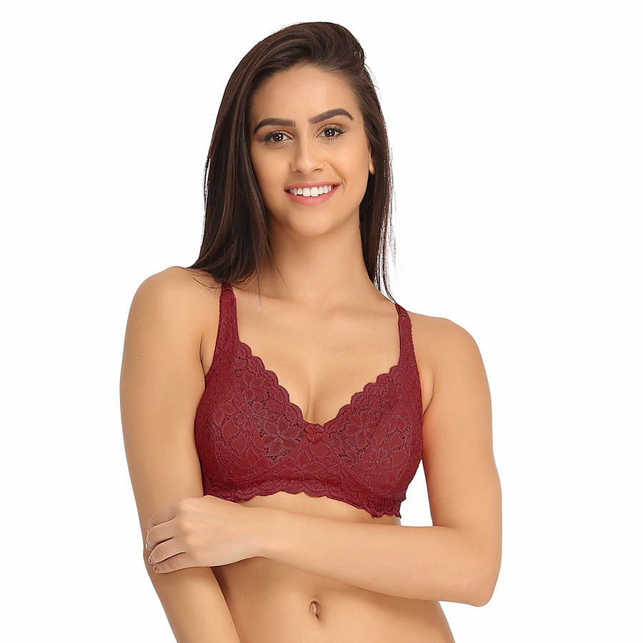 Buy Non-Padded Non-Wired Full Cup Bralette in Maroon - Lace Online India,  Best Prices, COD - Clovia - BR2133P09