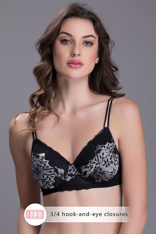 Buy Padded Non Wired Full Coverage Bridal Lace Bra In Black Online India Best Prices Cod 