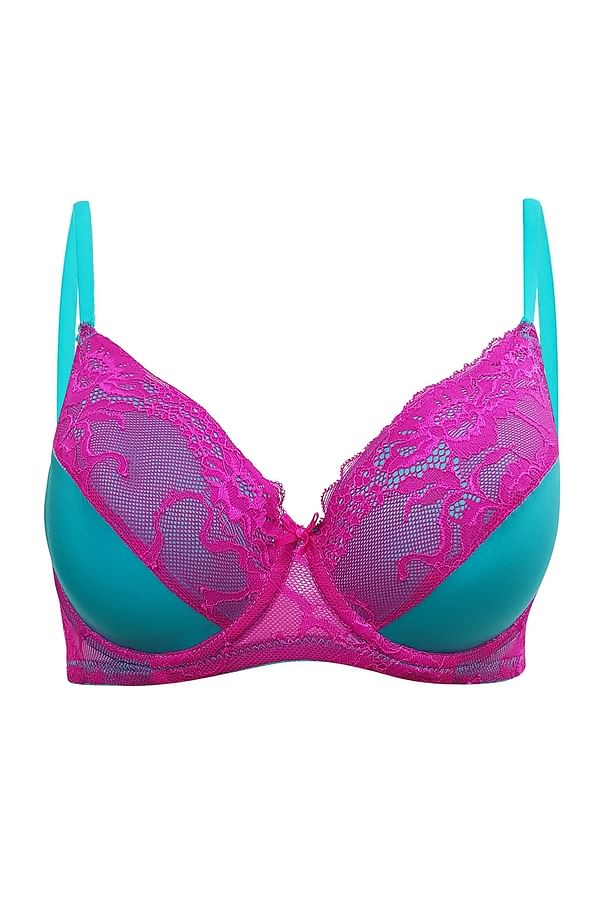 Buy Lace Padded Underwired Bra In Blue Online India, Best Prices, COD ...