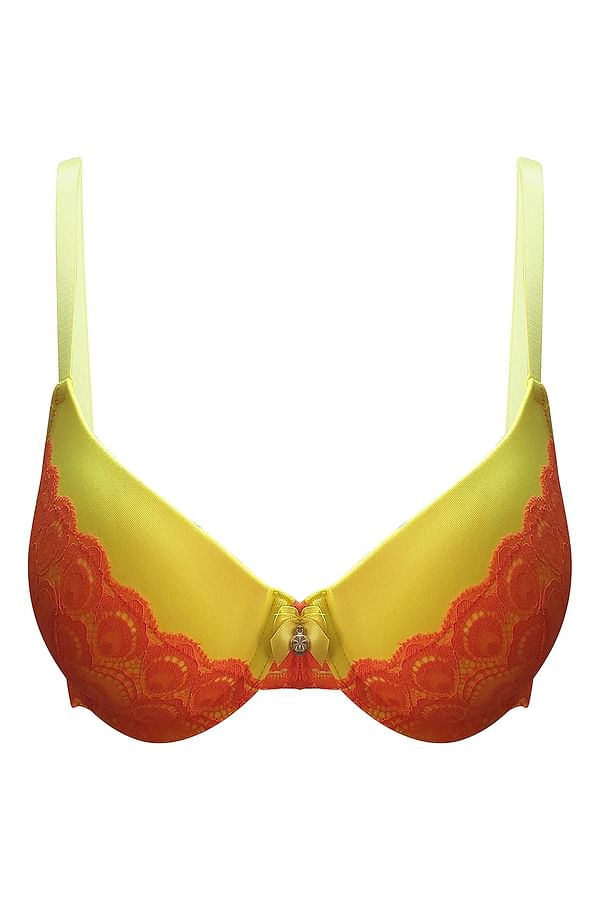 Buy Level 1 Push Up Underwired Bra with Lace In Yellow Online India ...