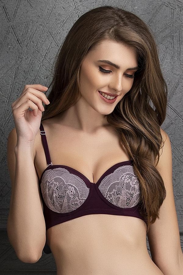 Buy Lace Padded Underwired Strapless Balconette Bra In Purple Online India Best Prices Cod 4309