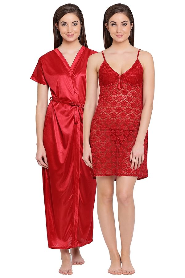 Buy Lace Short Nighty And Satin Robe With Thong Online India Best Prices