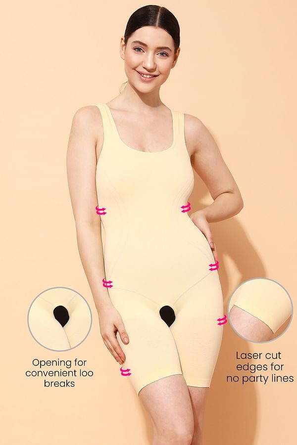 Laser-Cut No-Panty Lines High Compression Body Suit in Skin