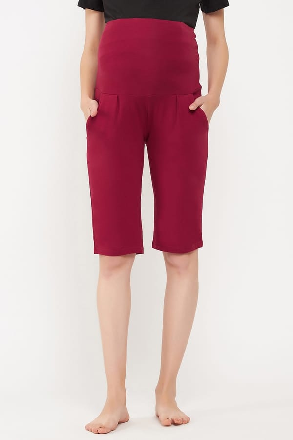 Buy Chic Basic Maternity Shorts in Maroon Cotton Online India, Best Prices, COD Clovia