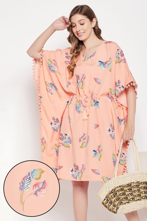 368 Leaf Multicolor Print Short kaftan