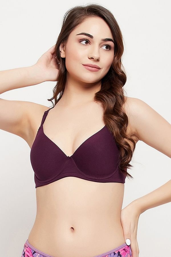 Buy Level 1 Push Up Underwired Demi Cup Multiway T Shirt Bra In Wine Colour Cotton Rich Online 