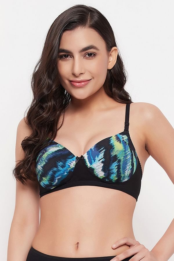 Buy Level 1 Push Up Padded Non Wired Demi Cup Printed Multiway T Shirt Bra In Black Online India 