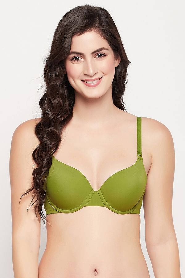 Buy Level 1 Push Up Padded Underwired Demi Cup Multiway T Shirt Bra In Olive Green Online India 