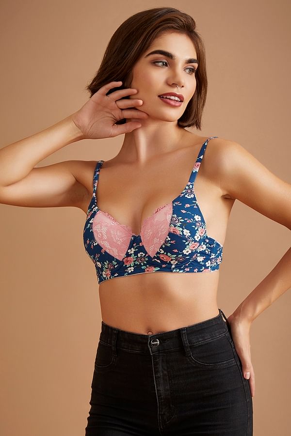 Buy Level 1 Push-up Underwired Cage Bra in Navy - Lace Online India, Best  Prices, COD - Clovia - BR1733R08