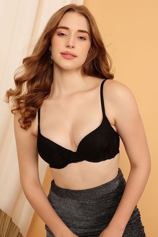 Buy Level-3 Push-Up Underwired Demi Cup Bra in Black - Lace