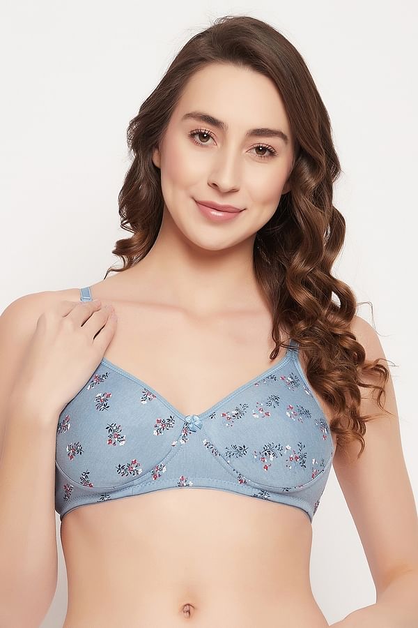 Buy Non Padded Non Wired Full Cup Floral Print Multiway T Shirt Bra In Powder Blue Cotton Rich 8302