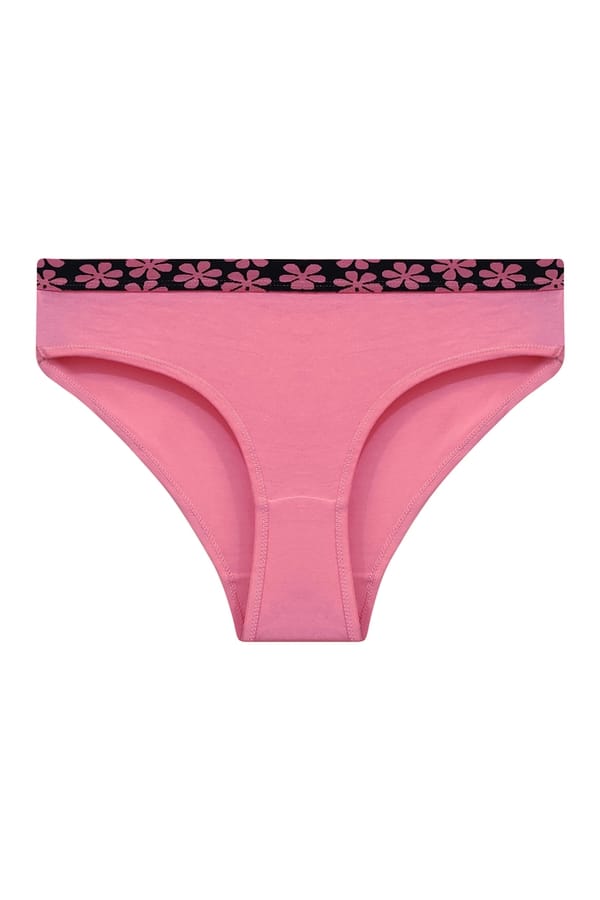 Buy Low Waist Bikini Panty in Baby Pink with Floral Print Waistband
