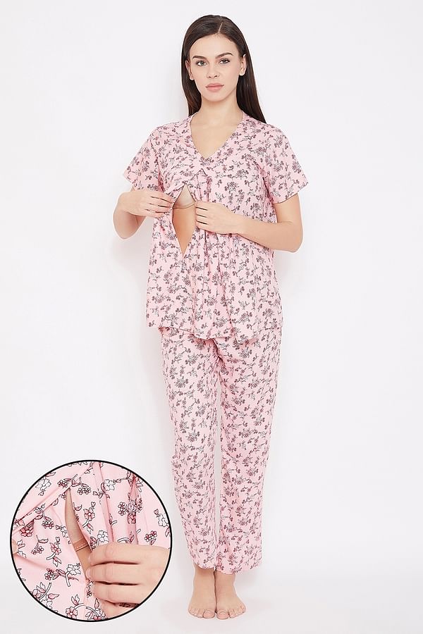 Buy Feeding Pretty Florals Top & Pyjama in Pink - Rayon Online India ...