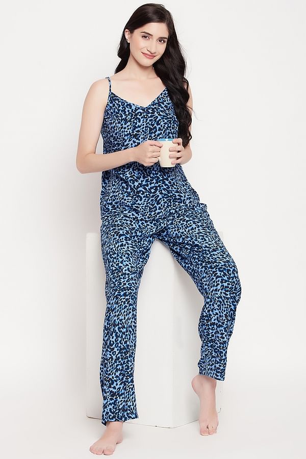 Buy Animal Print Cami Top & Pyjama Set in Navy - Crepe Online India, Best  Prices, COD - Clovia - LS0513G08
