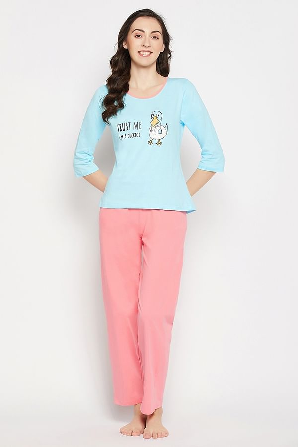 Buy Print Me Pretty Top in Baby Blue & Chic Basic Pyjama in Baby Pink ...