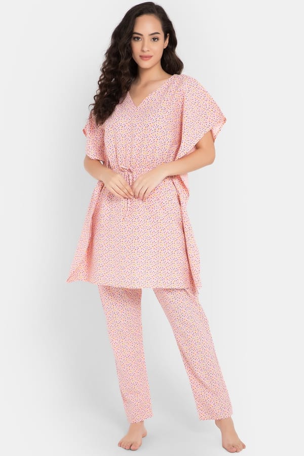 Babyhug Cotton Woven Full Sleeves Front Open Foil Printed Pyjama Kurta Set - Dark Pink